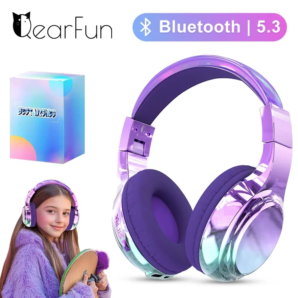Glossy Bluetooth Headphones For Kids Girls Wireless Stereo Headset With Mic For School Travel Children's Music Helmet Kids Gifts