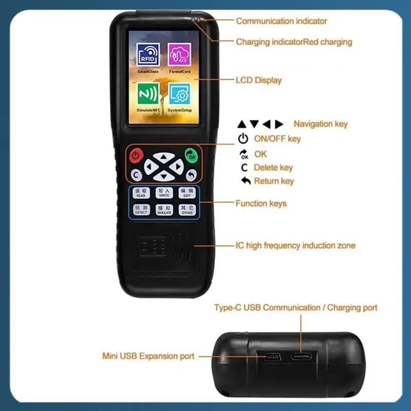 Y22A-X100 RFID NFC Smart Card Reader Writer + 5XUID/5200 Portachiavi RFID Duplicatore ID IC Card Programmatore Copiatrice chiave crittografata
