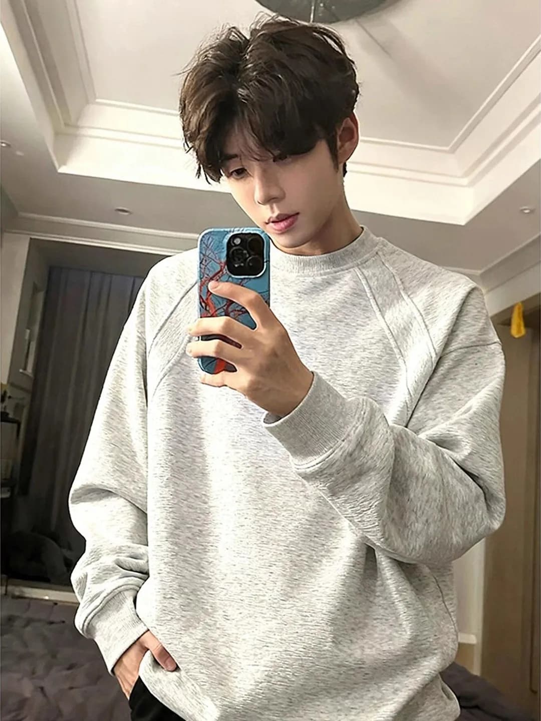 Men's Fce Lined Hoodie Long Sve Thermal Top oulder Width Stand Winter Casual Wear Comfortable Polyester Fiber
