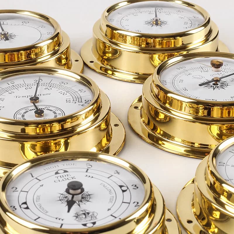 Barometro Marino con Guscio in Rame da 98mm Placcato in Zirconio, Orologio con Termometro e Igrometro, Stazione Meteorologica, Movimento Meccanico