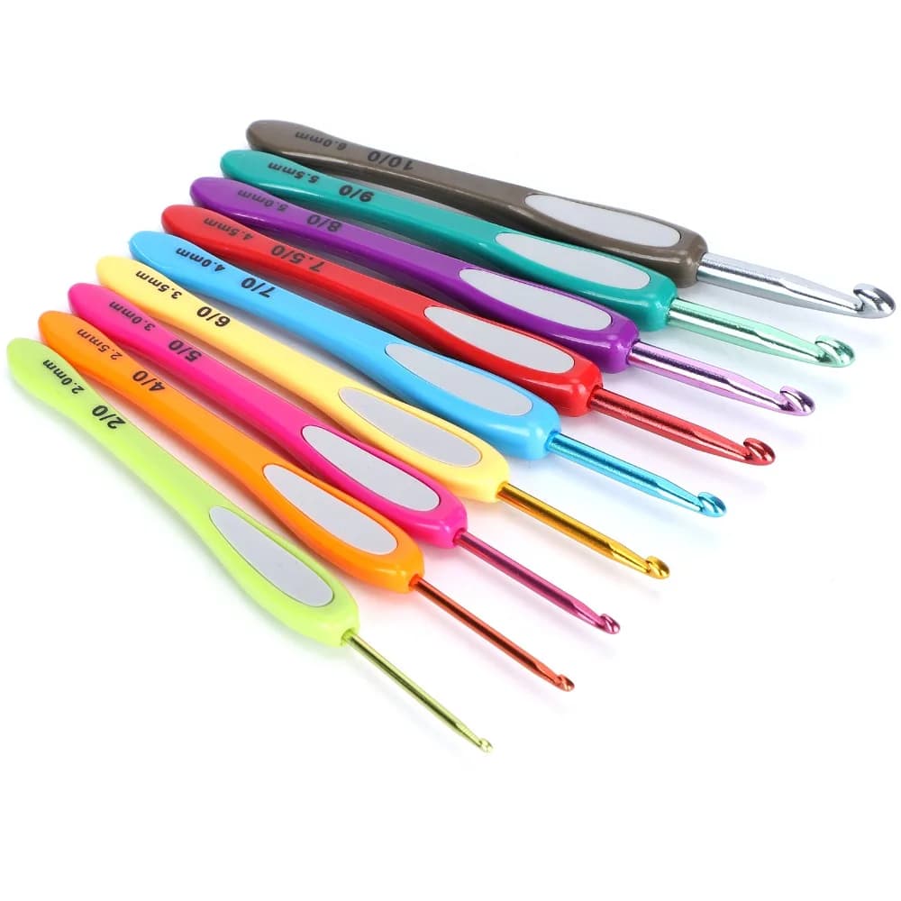 9 Pcs Plastic Handle Crochet Hook Set Aluminum Needles Ergonomic Design Ergonomic Crochet Hooks 14cm Length Colorful Handle