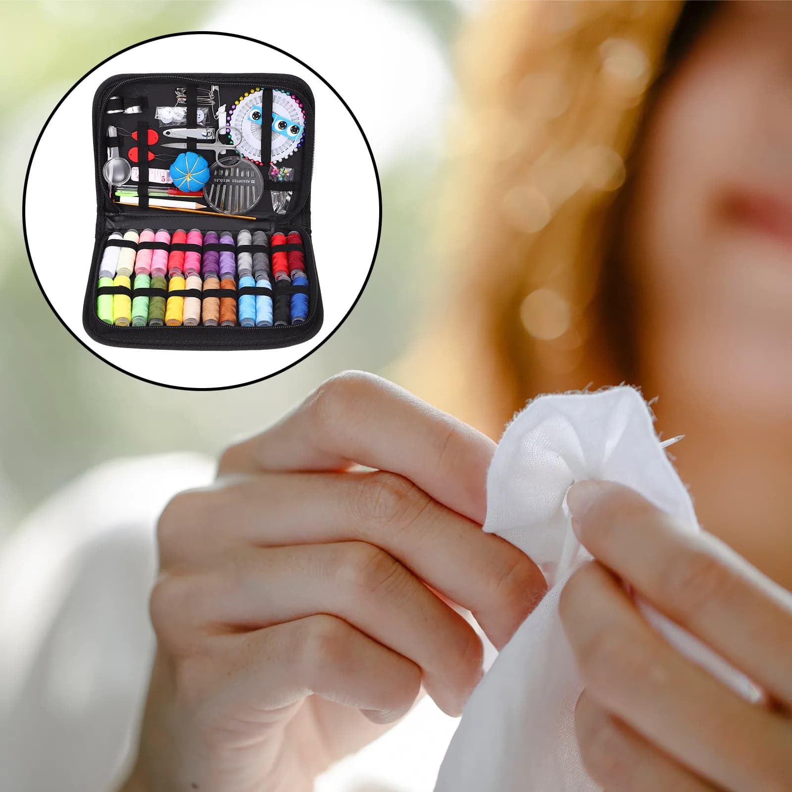 Set Multifunzionale per Cucito, Kit Portatile da Viaggio con Borsa Portaoggetti, Set di Aghi per Cucito Domestico per Vestiti e Lavori Artigianali