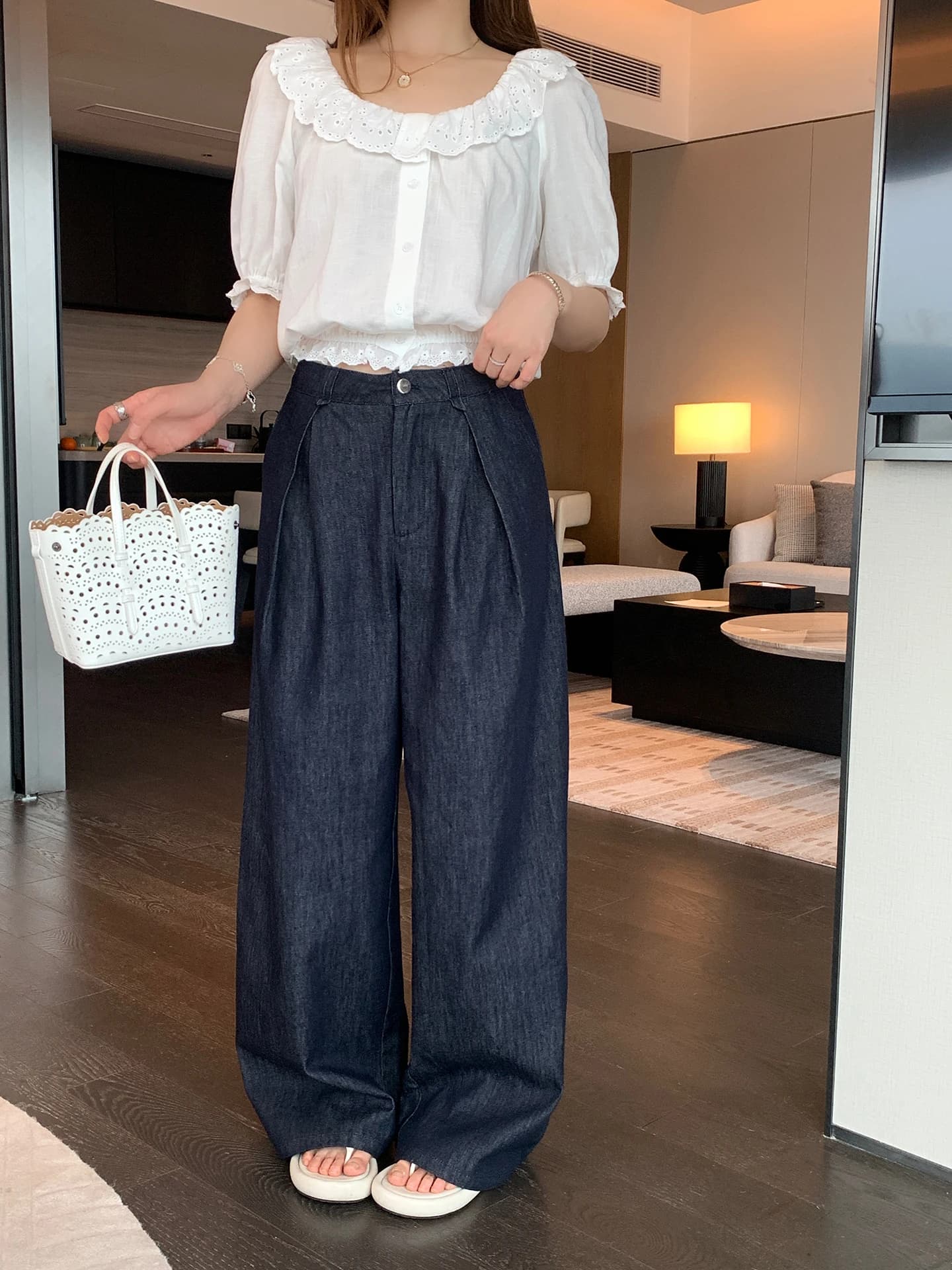 Nuovi Pantaloni Larghi Casual 330 Benxe, Jeans in Cotone a Vita Alta Piegati, Versatili Pantaloni Primaverili alla Moda per Donna