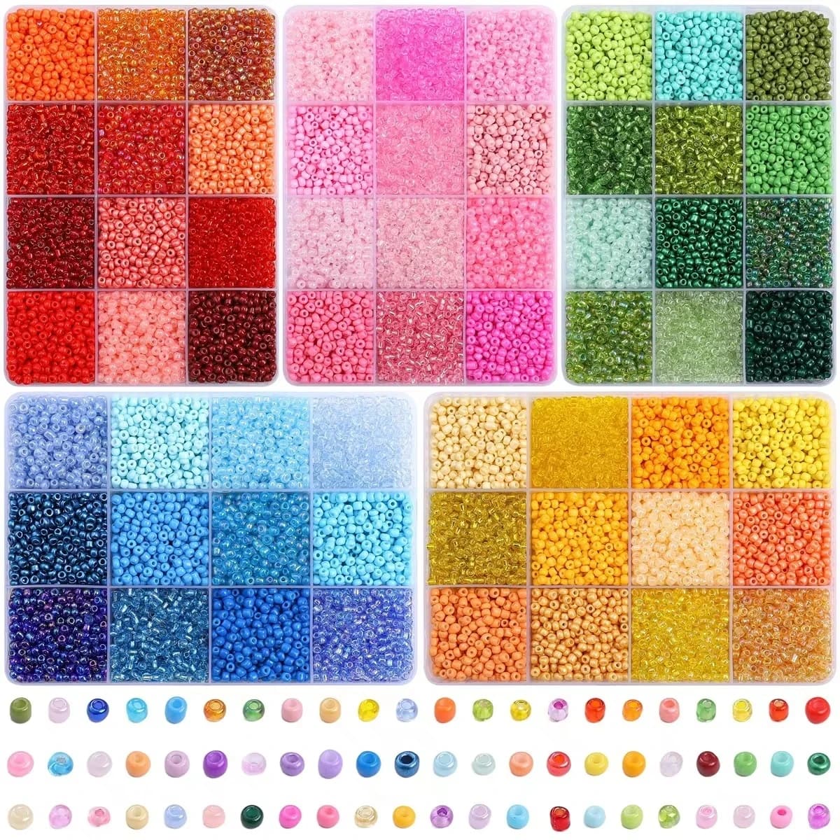 3600 pezzi di perline di vetro da 3 mm, colori assortiti, scatola di immagazzinaggio a 12 griglie, kit per la creazione di gioielli fai da te, perline sfuse per bracciali, collane