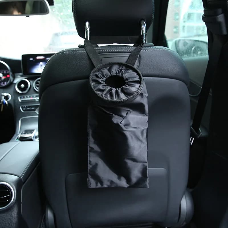 Bidone della spazzatura per auto in tessuto Oxford nero, sacchetto della spazzatura per auto, sedile sospeso, sacchetto portaoggetti per schienale, bidone della spazzatura, accessori interni
