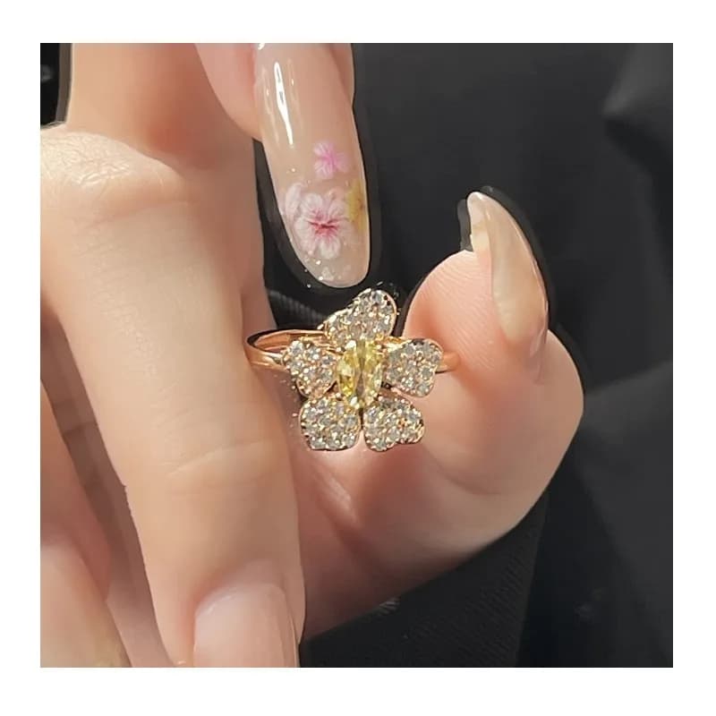 Exquisite Sunflower Ring Women's Retro Light Luxury Zircon Flower Ring Versatile Fashion Adjustable Index Finger Ring