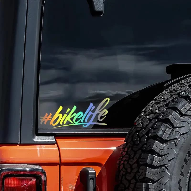 2Pcs/set 2D Flat Holographic #bikelife PVC Sticker Waterproof Decal for Motorcycle Helmet Car Laptop