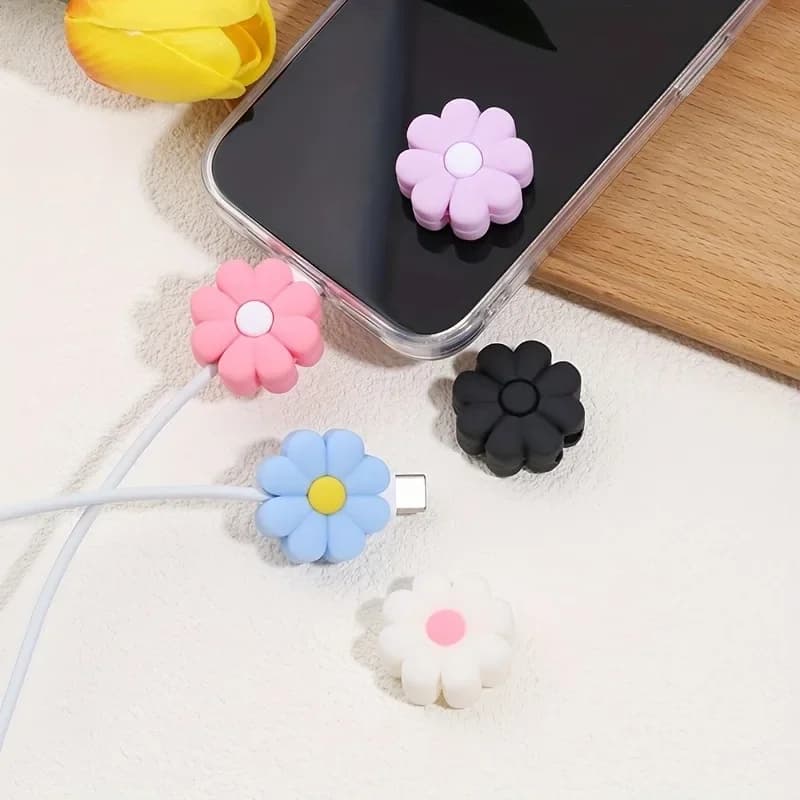 Simpatico cartone animato Fiore Nuvole Protezione per cavi Morsi Organizzatore di cavi Avvolgitore Saver per cavo di ricarica USB Copertura protettiva per linea dati