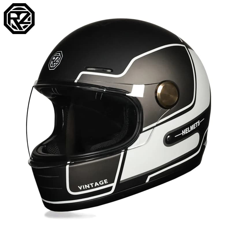 Vintage integral motorcycle helmet Black retro racing helmet with motocross bike helmets for adults DOT certified for men woman