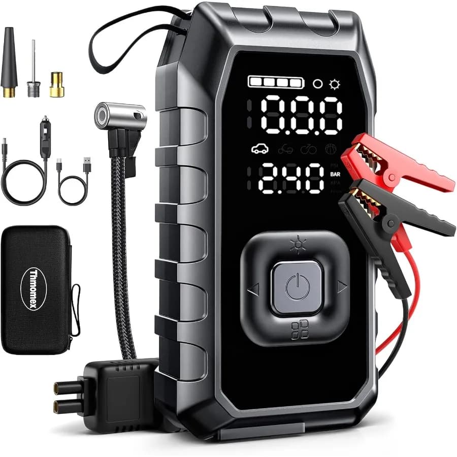 Jump Pack portatile con compressore d'aria per gonfiatore per auto e bicicletta: gonfiatore per pneumatici elettrico senza fili con ricarica rapida da 65 W 180 PSI