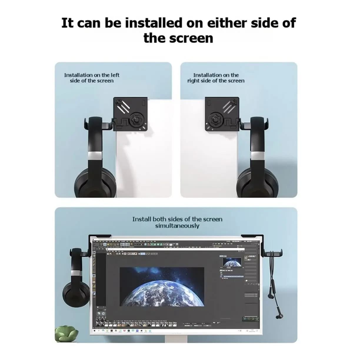 giftnew Monitor Headphone Stand Adjustable Clamp-on Headset Holder Earphone Hanger Under Desk Headset Stand