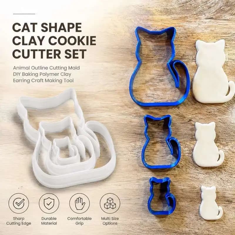 Cat Shape Clay Cookie Cutter Set Animal Outline Cutting Mold DIY Baking Polymer Clay Earring Craft Making Tool