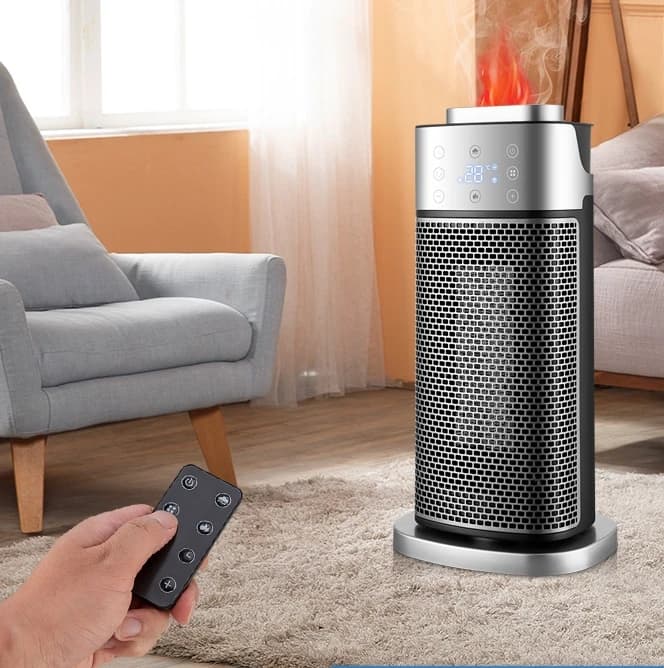 Nuovo riscaldatore d'ambiente Ventilatore d'aria calda Riscaldatore in ceramica portatile con effetto fiamma 3D con umidificatore Ventilatore d'aria calda per soggiorno camera da letto