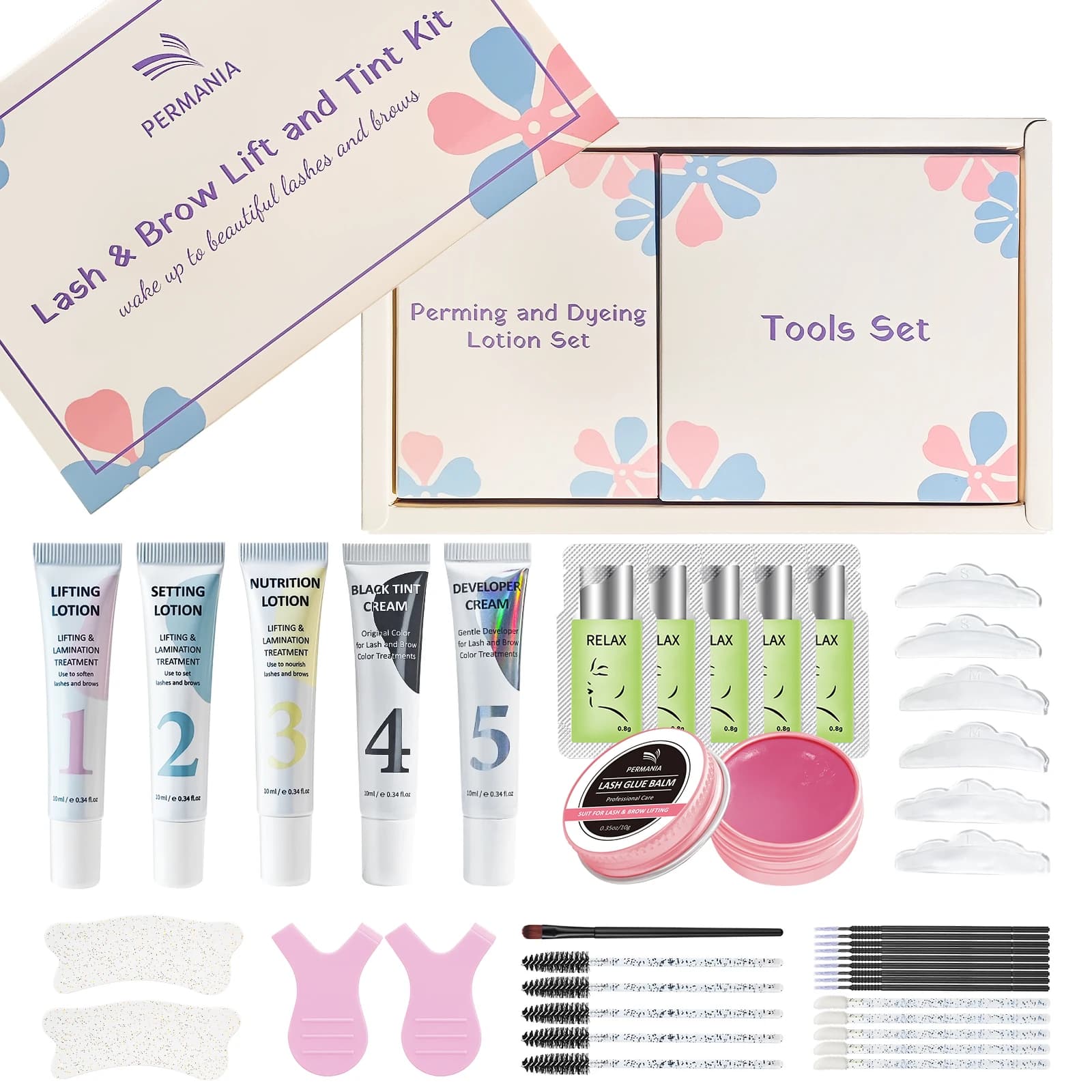 Kit permanente per ciglia e sopracciglia PERMANIA, colore nero naturale, trattamento permanente per il sollevamento delle ciglia, durata 4-6 settimane, per arricciare le ciglia, strumento per il trucco permanente.