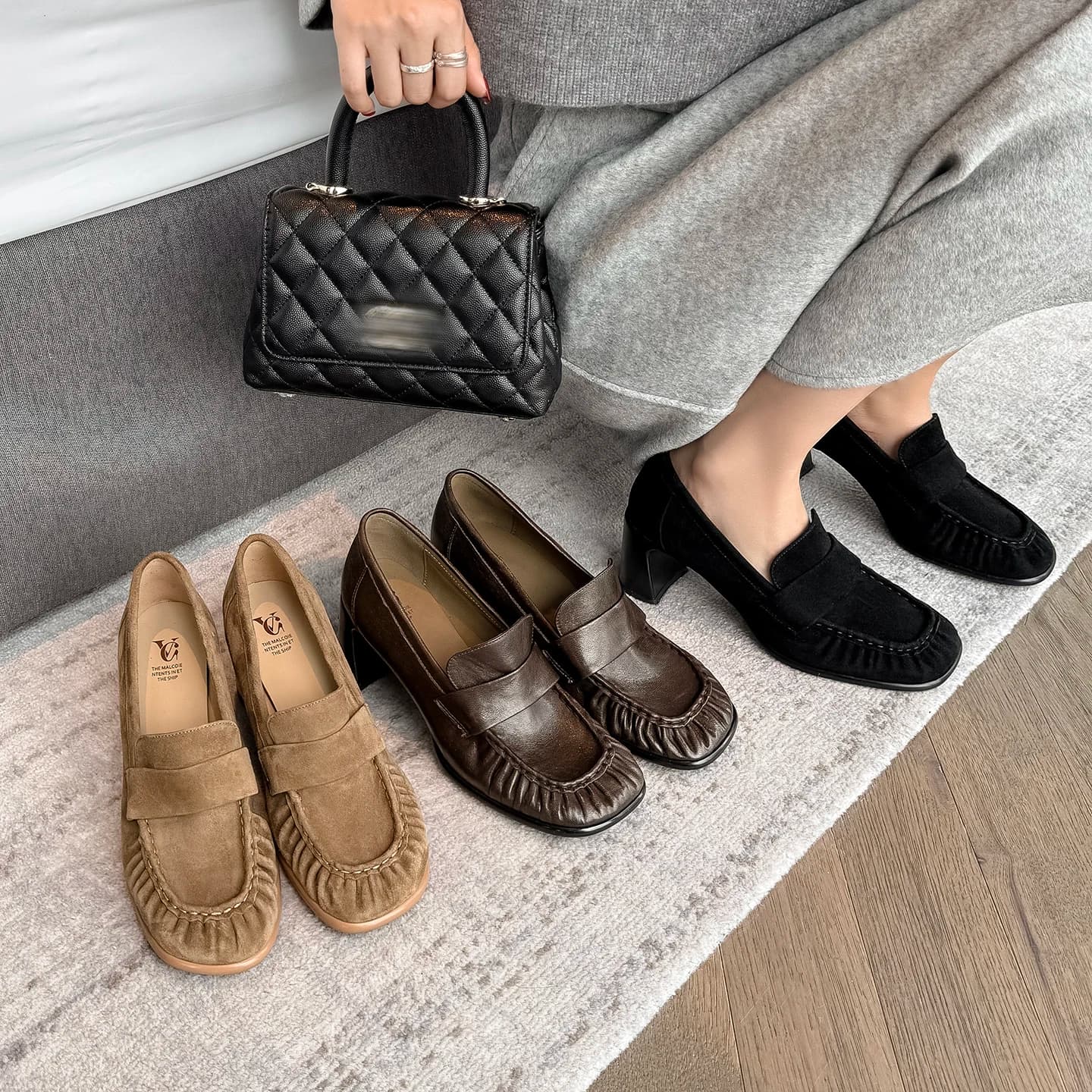 2026 new spring autumn women pumps natural leather 22-25cm cowhide/kid suede+sheepskin square toe pleated high heel women shoes