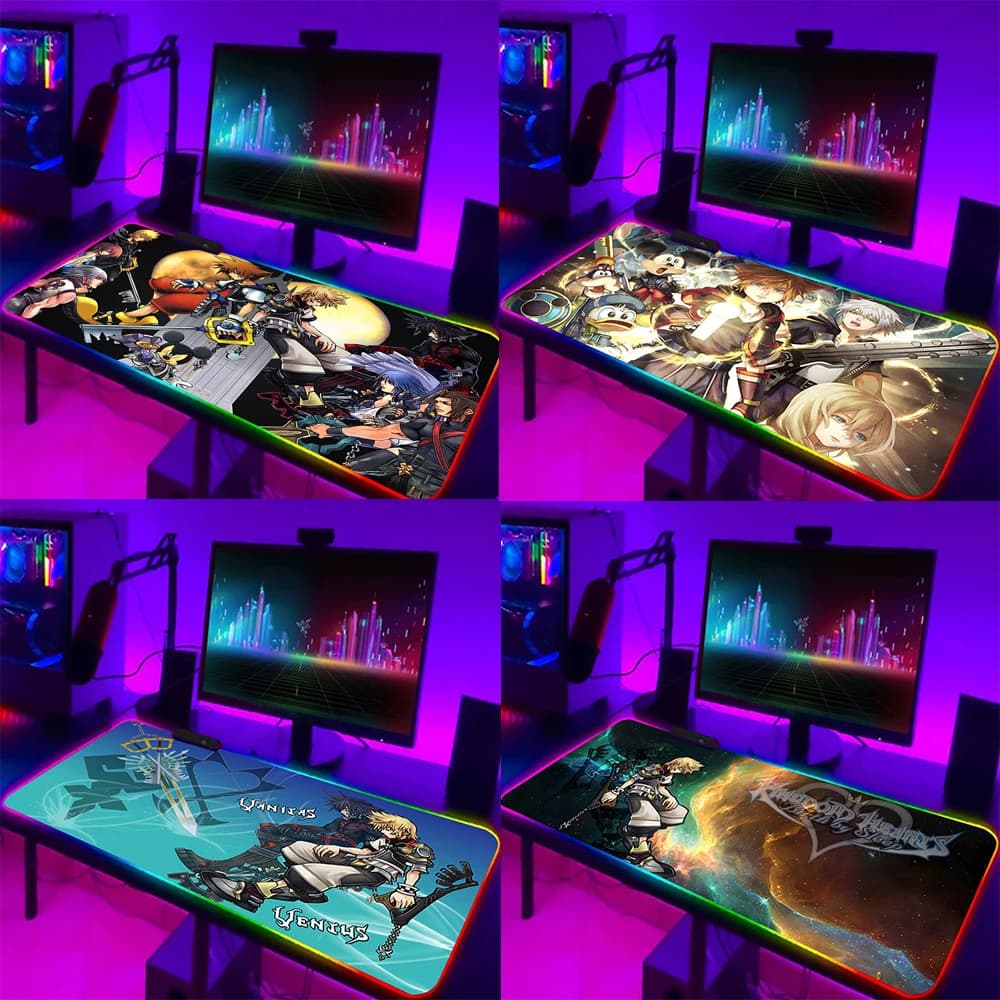 Giochi Kingdom Hearts RGB Pc Gamer tastiera Mouse Pad Mousepad LED incandescente tappetini per Mouse Computer da gioco in gomma Mausepad