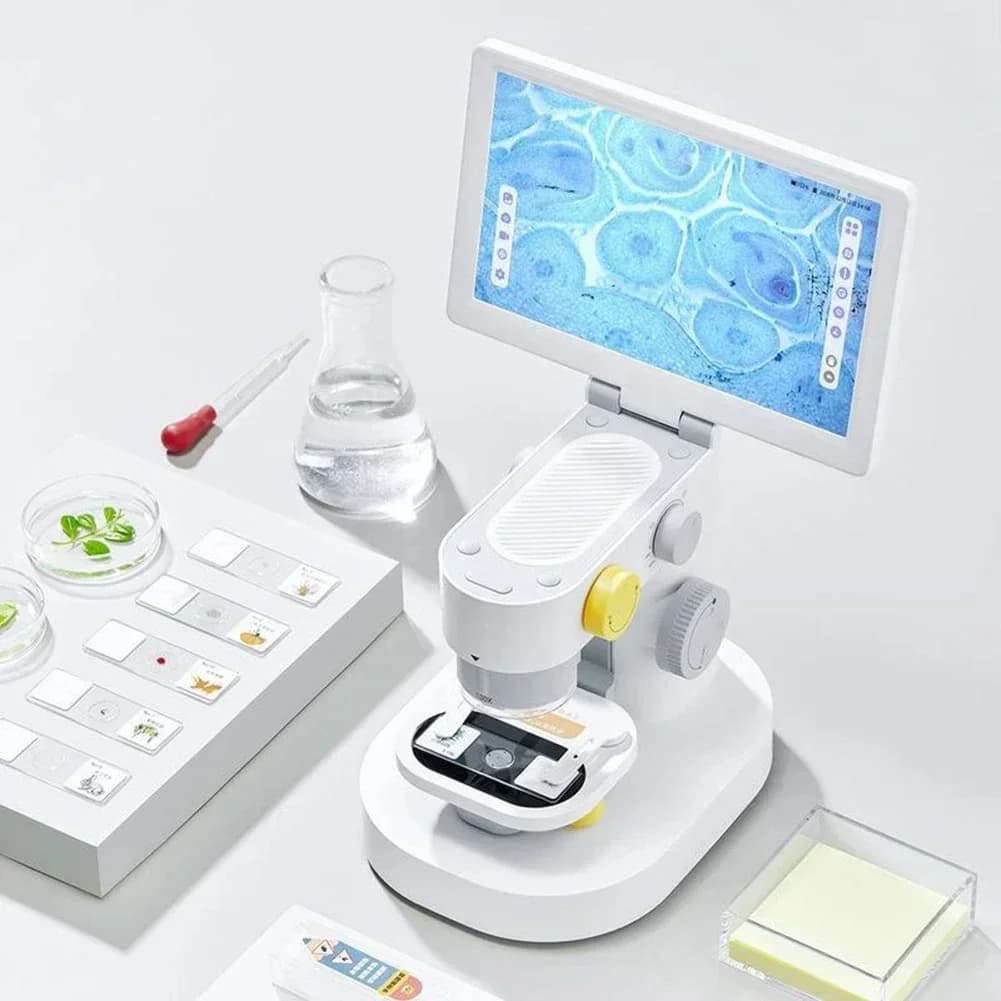 Microscopio biologico digitale a tripla fotocamera 1200X 9 '' Touch screen IPS 1080P Slide Rilevatore bio intelligente per bambini adulti