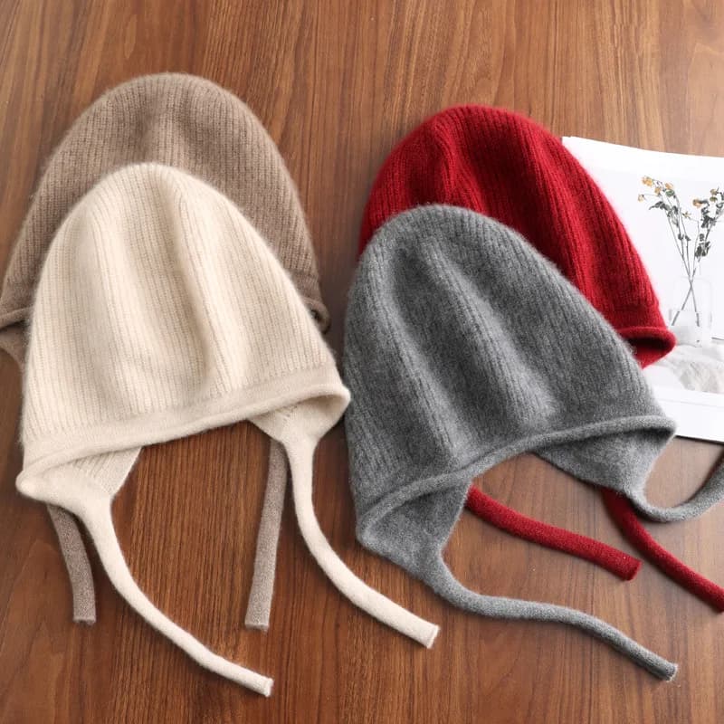 Thickened Knitted Cashmere Hat Winter Windproof Ear Protection Head Wrap Warm Wool Blend Unisex Spring Autumn Travel Cap