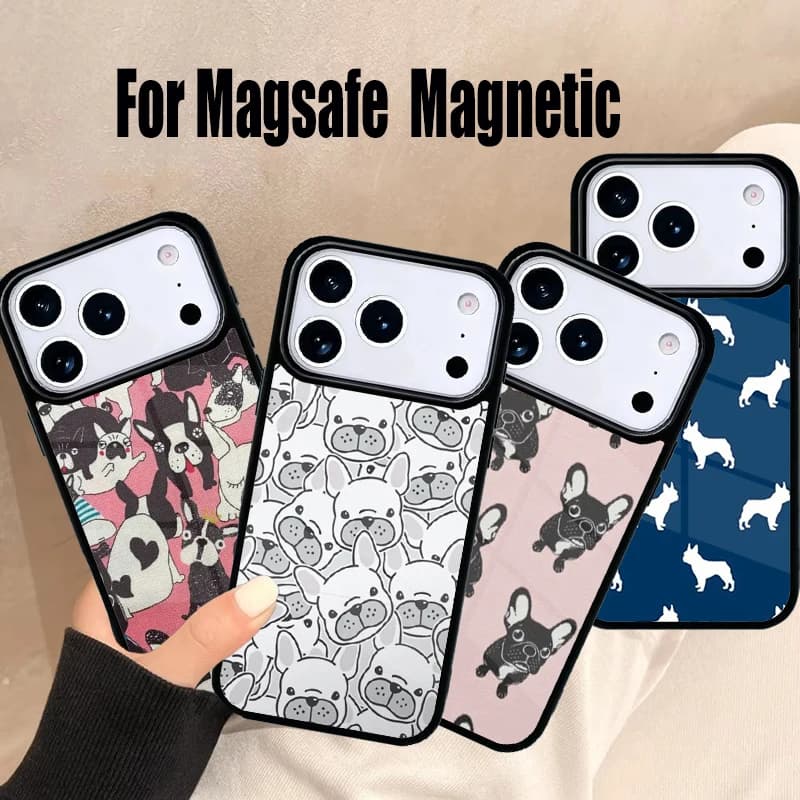 Cover Magnetica Magsafe per iPhone 17 Air 16e 15 14 13 12 11 Pro Max Plus con Cucciolo di Bulldog Francese Mascherato