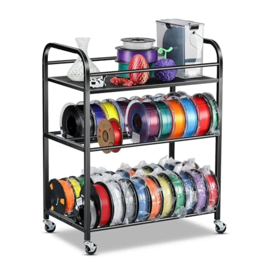 3D Printer Filament Storage Rack- Rolling Filament Spool Holders Racks with Wheels Heavy Duty Metal Shelf for PLA/ABS/TPU/Nylon