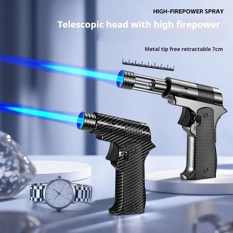 Ugello scalabile Pistola per saldatura ad alta temperatura Antivento Fiamma blu Torcia a gas butano Accendino Interruttore di blocco di sicurezza Accendini da cucina