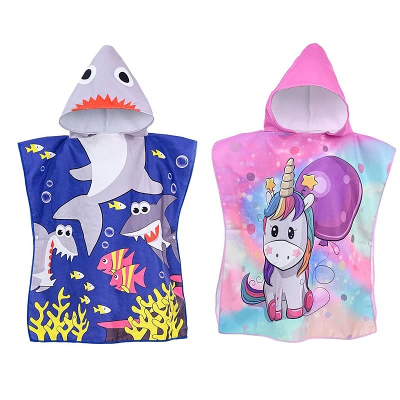 Children's beach towel for boys and girls, hooded bath towel with unicorn, Baby Shark bathrobe from 0-5 years with hood