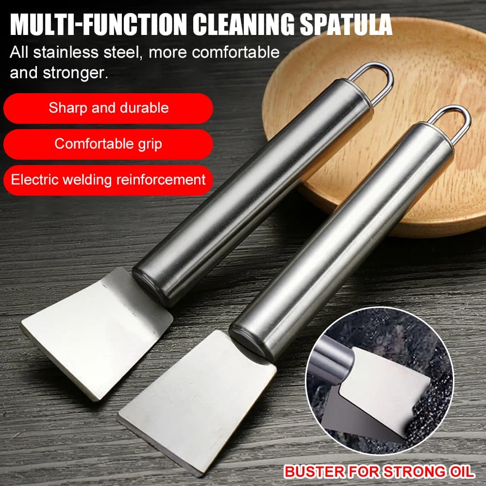 Raschietto per la pulizia della cucina multifunzionale in acciaio inossidabile Raschietto per scongelamento del ghiaccio Strumento per la pulizia della cucina per la rimozione delle macchie di olio