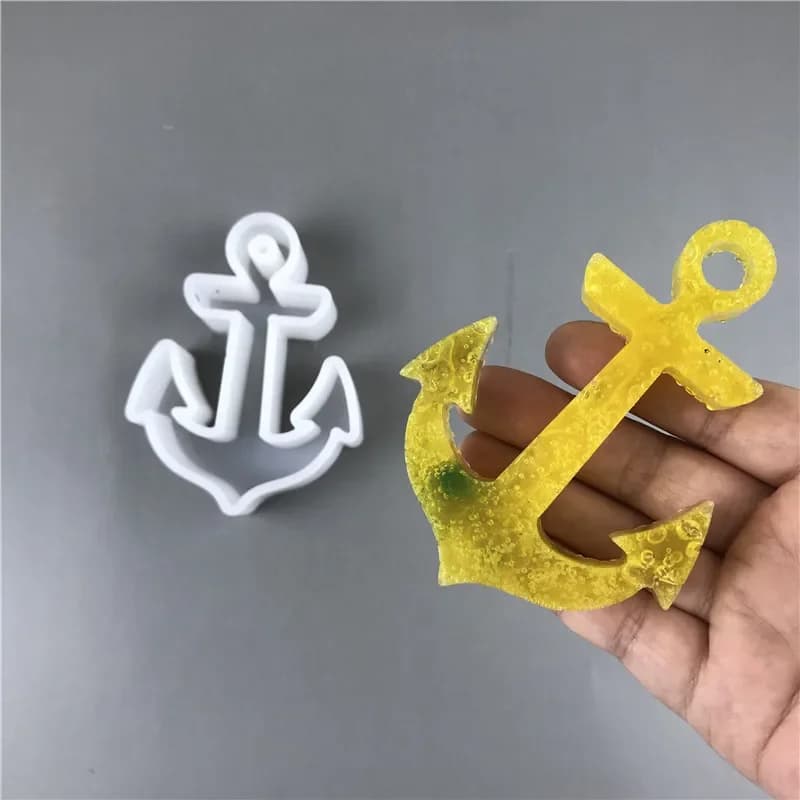Set di 1 stampo in resina 3D per colata, in silicone, a forma di ancora e barca di carta, a tema oceano, per artigianato decorativo da tavolo
