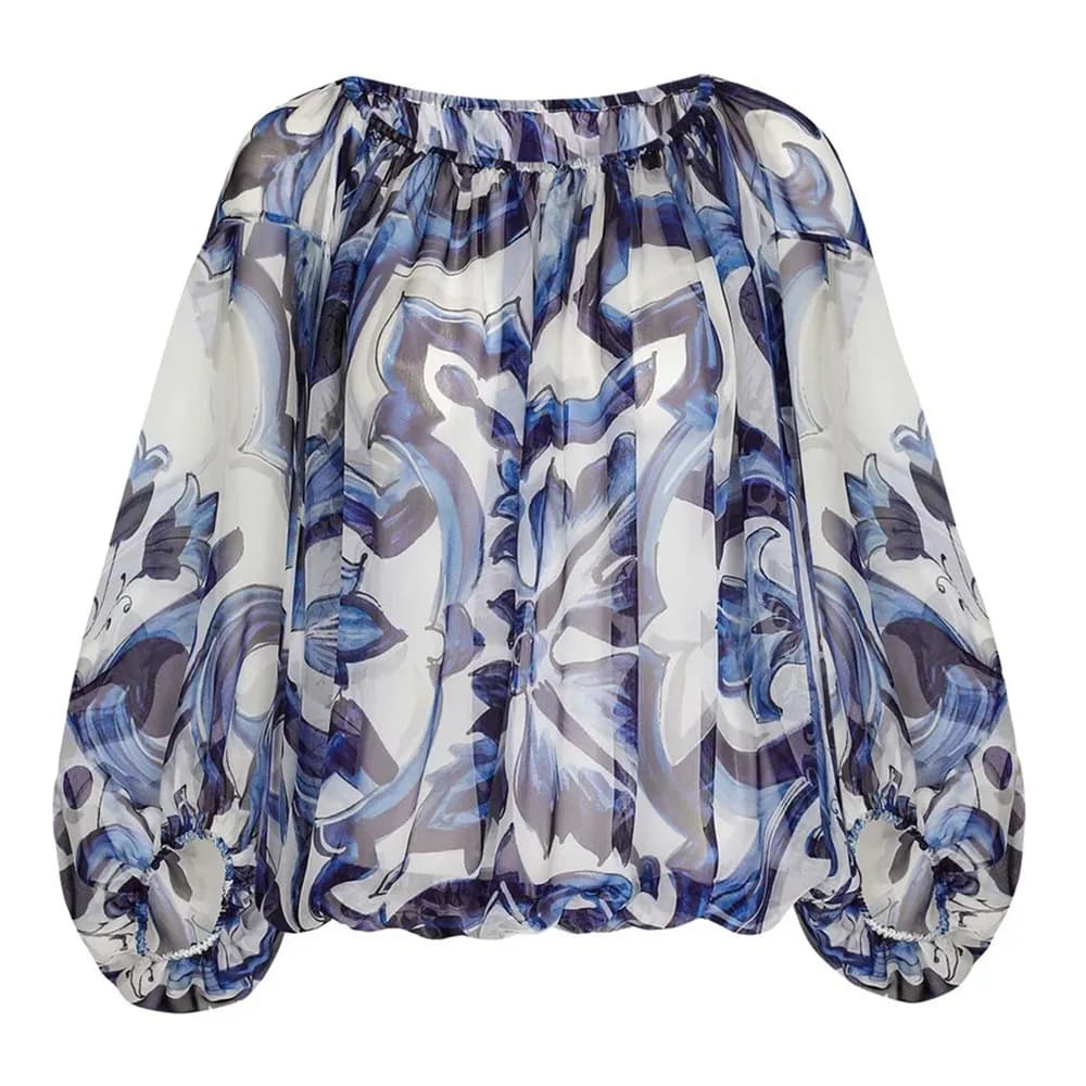 Camicetta estiva Boho Chic in seta da donna | Top da vacanza al mare fluido con spalle scoperte | Camicia stampata ampia dal design di lusso