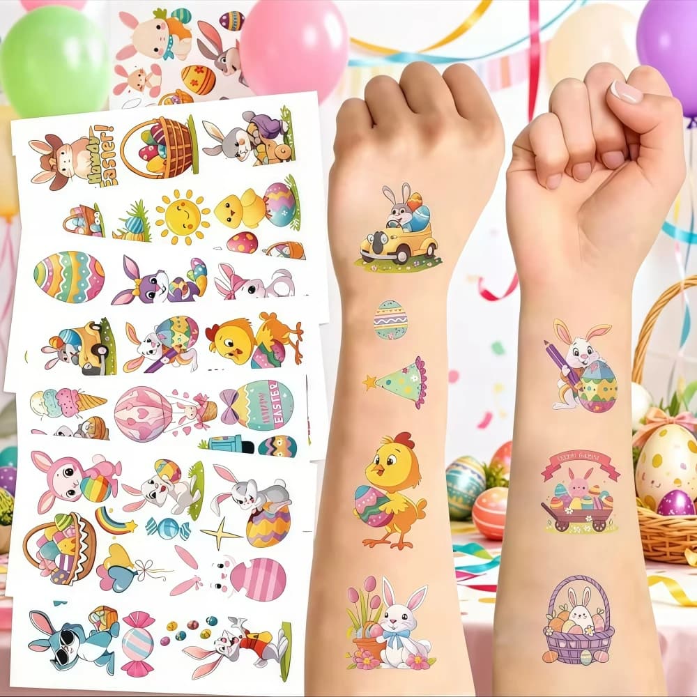 10-30 adesivi per tatuaggi pasquali cartoni animati per feste, compleanni, carnevale, scuola, premi per l'asilo, piccoli regali
