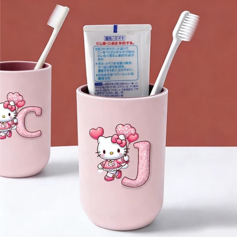 Portaspazzolino Hello Kitty con Lettere A-Z, Bicchieri per Lavaggio Bocca, Simpatici Tumbler Cartoon per Bambini, Portaspazzolino da Bagno per Ragazze