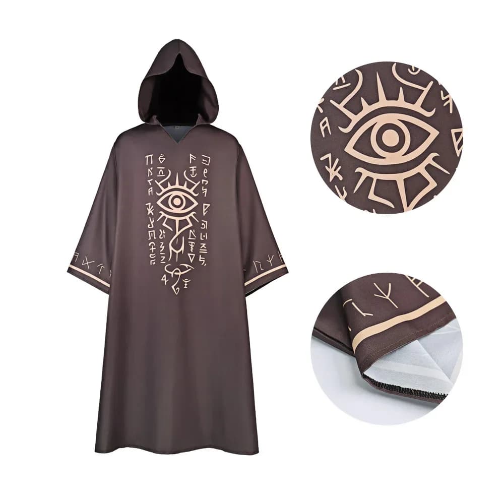 Eye of Providence Sacrifice Robe Cthulhu Runes Priest Witch Hoodie Cloak Halloween Costume Medieval Brown Printed Hooded Robe