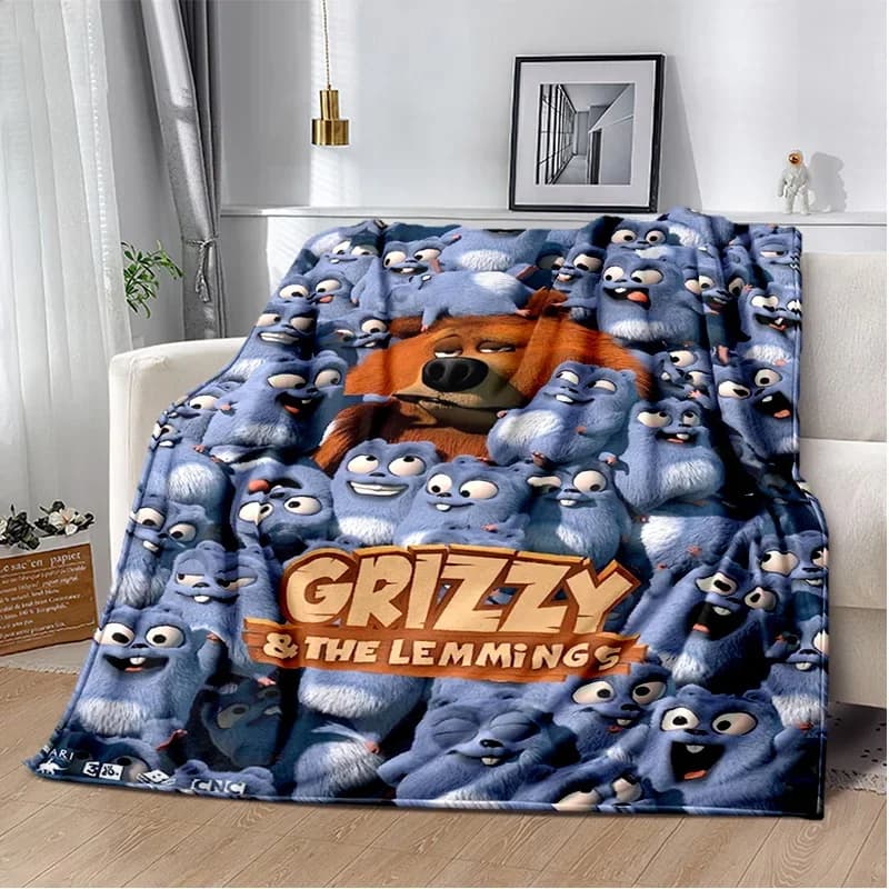 Coperta da cartone animato 3D Grizzy e The Lemmings, morbida coperta da tiro per la casa, camera da letto, divano letto, picnic, viaggio, ufficio, coperta per bambini