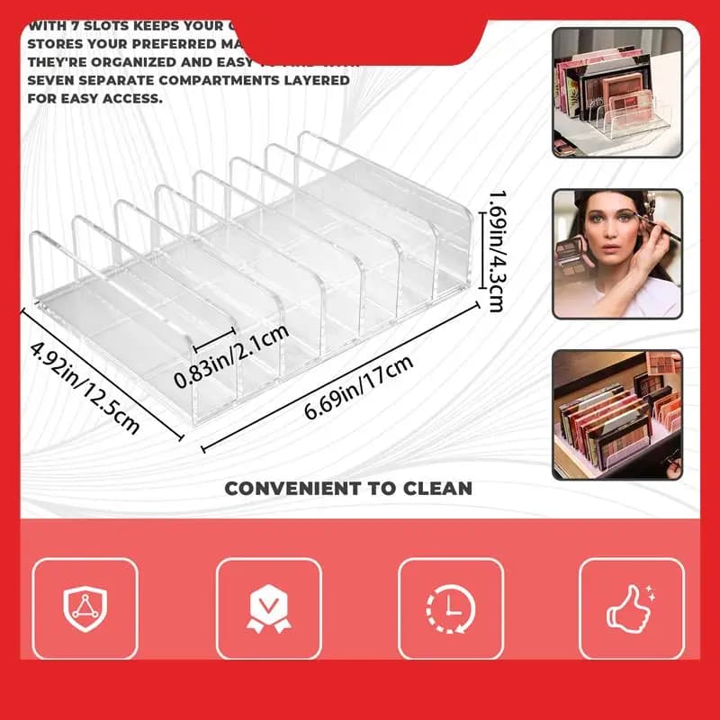Make-up Organizer with 2-piece acrylic umbrella palette, 7-cell cosmetic container, organizer to store cosmetic accessories