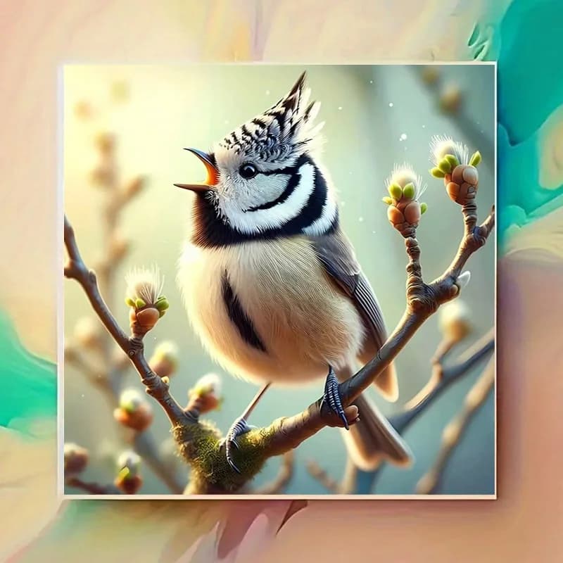 5D DIY Diamond Painting Kit Tit Bird Singing Spring Willow Branch Full Drill Mosaic Art Acrylic Gift for Adults Home Wall Decor