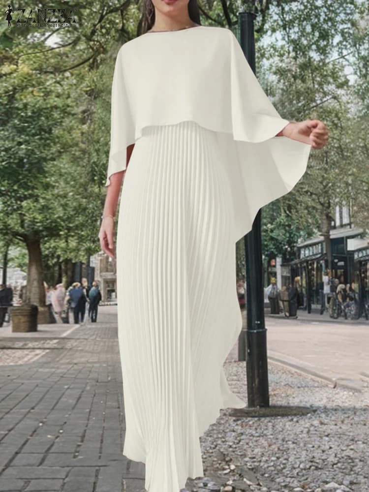 Set di abiti da lavoro per feste solidi da donna ZANZEA Moda primaverile Poncho Camicetta a pieghe Vestito estivo 2 pezzi Abiti eleganti Set coordinati 2025
