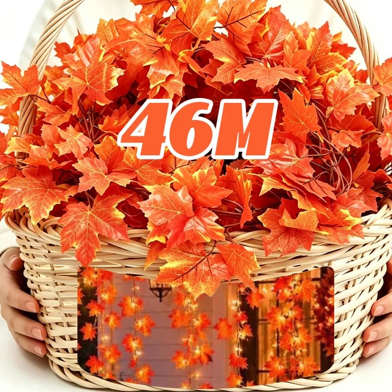 Artificial Maple Leaves String Autumn Maple Leaf Garland Plant Hanging Vine Streamer Pendent Wreath Home Garden Party Decoration