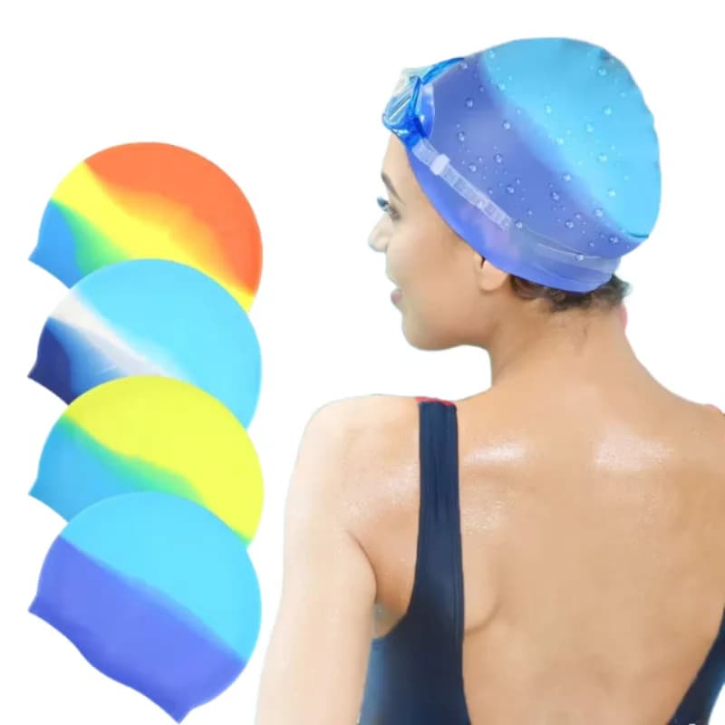 Silicone Swimming Cap Waterproof Swim Hat Gradient Elastic Caps For Men Women Sports Swimming Training Supplies