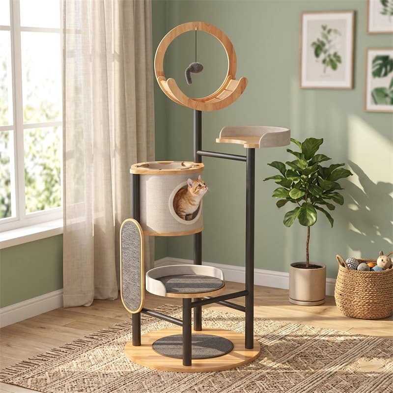 Modern Solid Wood Multi-layer Cat Tree Climbing Frame Scratching Board Home Furniture Pet Accessories For Indoor Cats