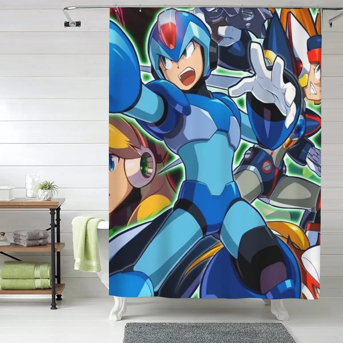 Tenda da doccia Megaman Video Game Mega Man, tende da bagno impermeabili in poliestere con ganci