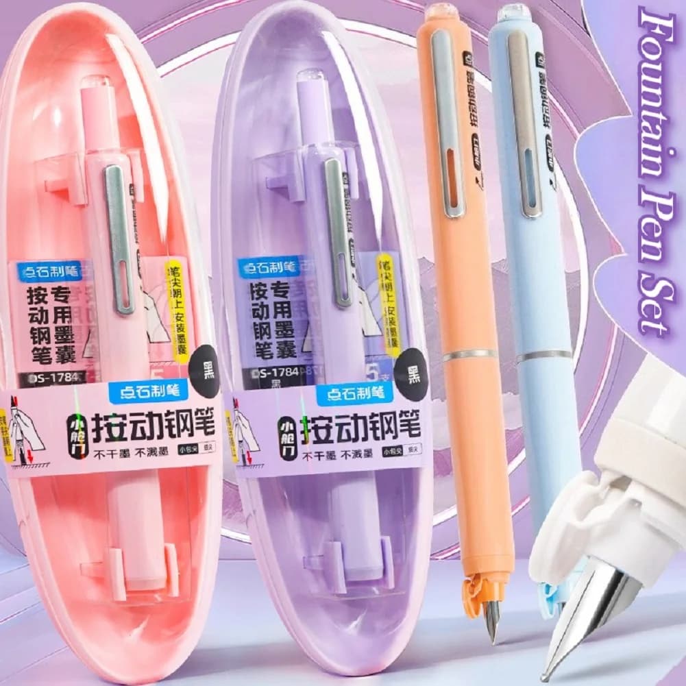 Writing Fountain Pen with 5 Refillable Ink Cartridge Retractable Fountain Pen 0.38mm Fine Nib Pen Set for Calligraphy Journaling