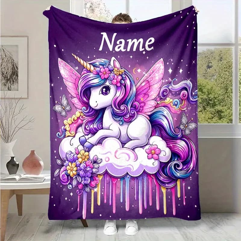 Customized unicorn print blanket, soft and warm, suitable for beds, sofas, picnic blankets, Christmas and Halloween gifts