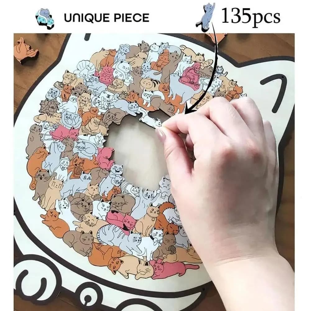 Puzzle in legno da 135 pezzi per bambini adulti Puzzle in legno a forma di gatto Giochi Montessori Pensiero Giocattolo educativo per regali