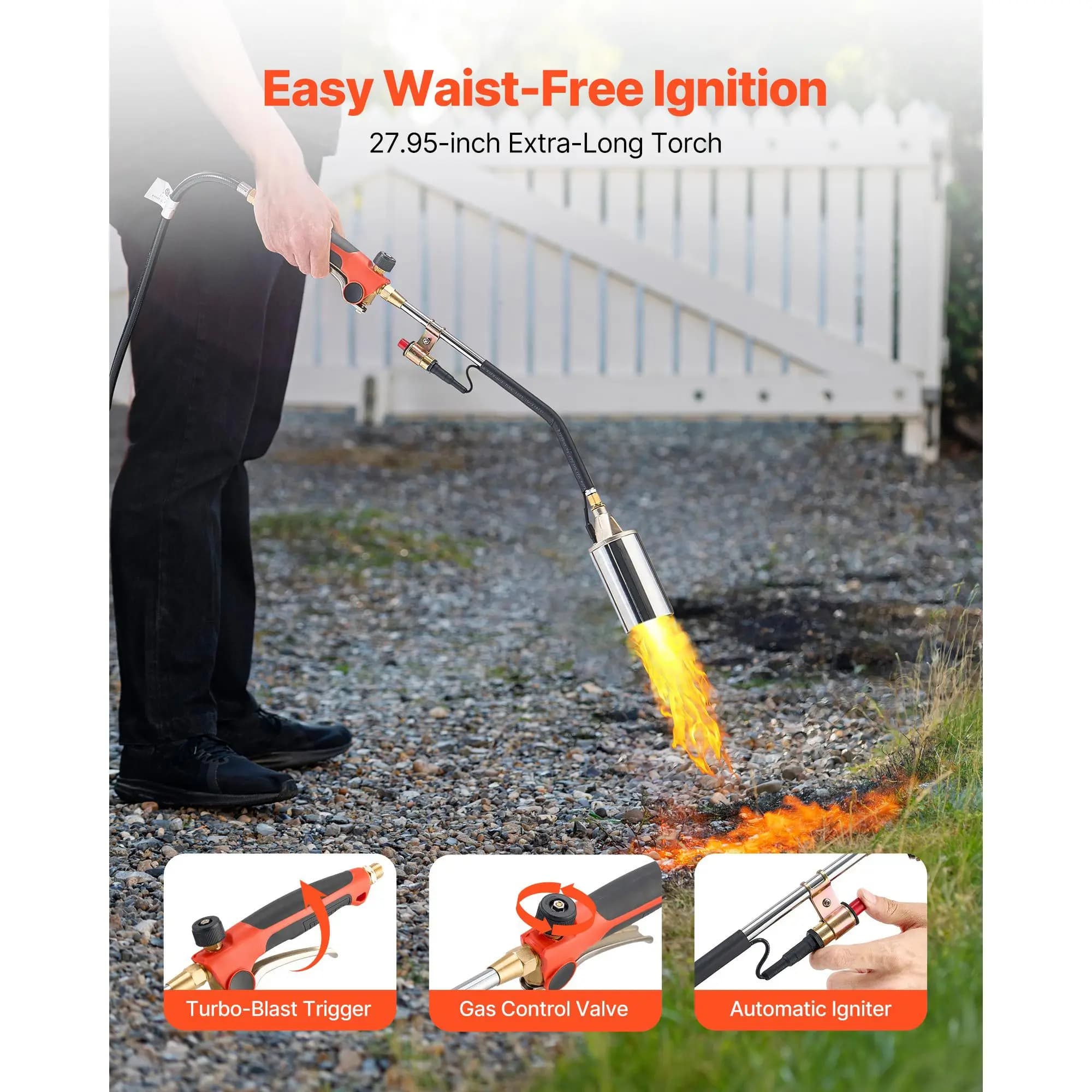 Propane Torch Weed Burner, High Output 1,800,000 BTU with 10 ft Hose, Heavy Duty Blow Torch with Adjustable Flame and Turbo Trigger Push Button Igniter, Flamethrower Kit for Garden Ice Snow Road