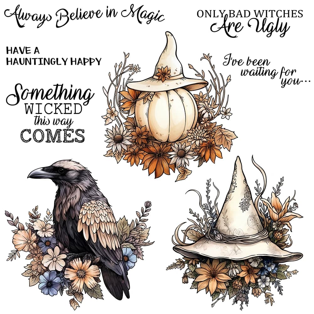 Mangocraft Halloween Pumpkin Witch Crow Metal Cutting Dies Clear Stamp DIY Scrapbooking Dies timbri in Silicone per album di carte