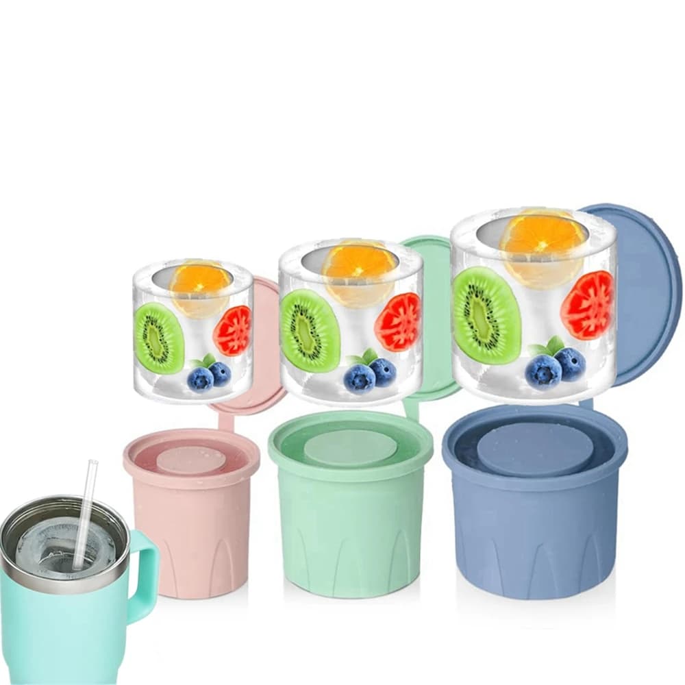 Vassoio per cubetti di ghiaccio grande cilindro in Silicone stampi per cubetti di ghiaccio per tazza da 40 once congelatore per macchina per il ghiaccio con coperchio bevanda per il ghiaccio Cocktail Coffee
