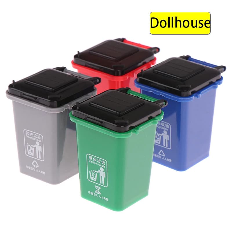1pc Dollhouse Classificazione dei rifiuti Giocattolo Bidoni della spazzatura Trash per camion della spazzatura Gestione dei rifiuti Riciclaggio Decorazione a tema