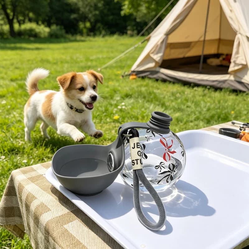 Bottiglia d'acqua portatile per cani con cordino, fontanella sferica a prova di perdite per animali domestici, dispenser d'acqua da viaggio per cani e gatti