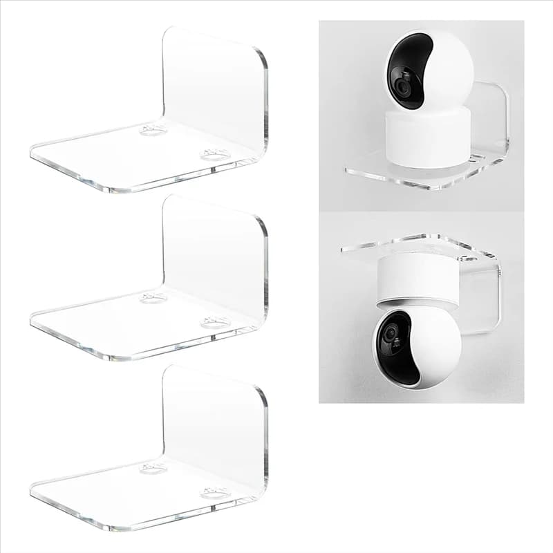 B97A-Set di scaffali da parete piccoli universali di 3 ripiani da parete galleggianti in acrilico per telecamere di sicurezza, baby monitor, altoparlanti