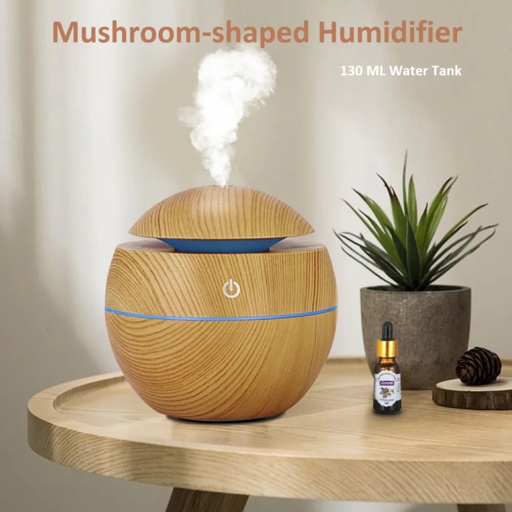 Mini imitazione legno umidificatore sonico USB diffusore di olio essenziale a forma di fungo umidificatore domestico umidificatore da tavolo con venature del legno